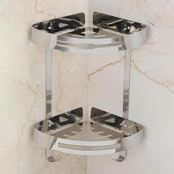 Picture of Household Ss Bathroom Wall Mount Mount Metal Basket Triangle Rack Holder Shampoo Shower Shower Shower Shower Shower Shower Ss Triangle 2 Layer
