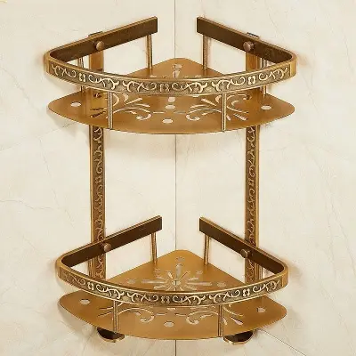 Picture of Bathroom Shelf Antique Aluminum Double Layer Corner Holder (Gold)