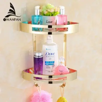 Picture of Wall Mounted Gold Stainless Steel Bathroom Soap Dish Bath Shower Shelf Bath Shampoo Holder Basket Holder Corner Shelf (Color : Gold Two Tier) (Gold)