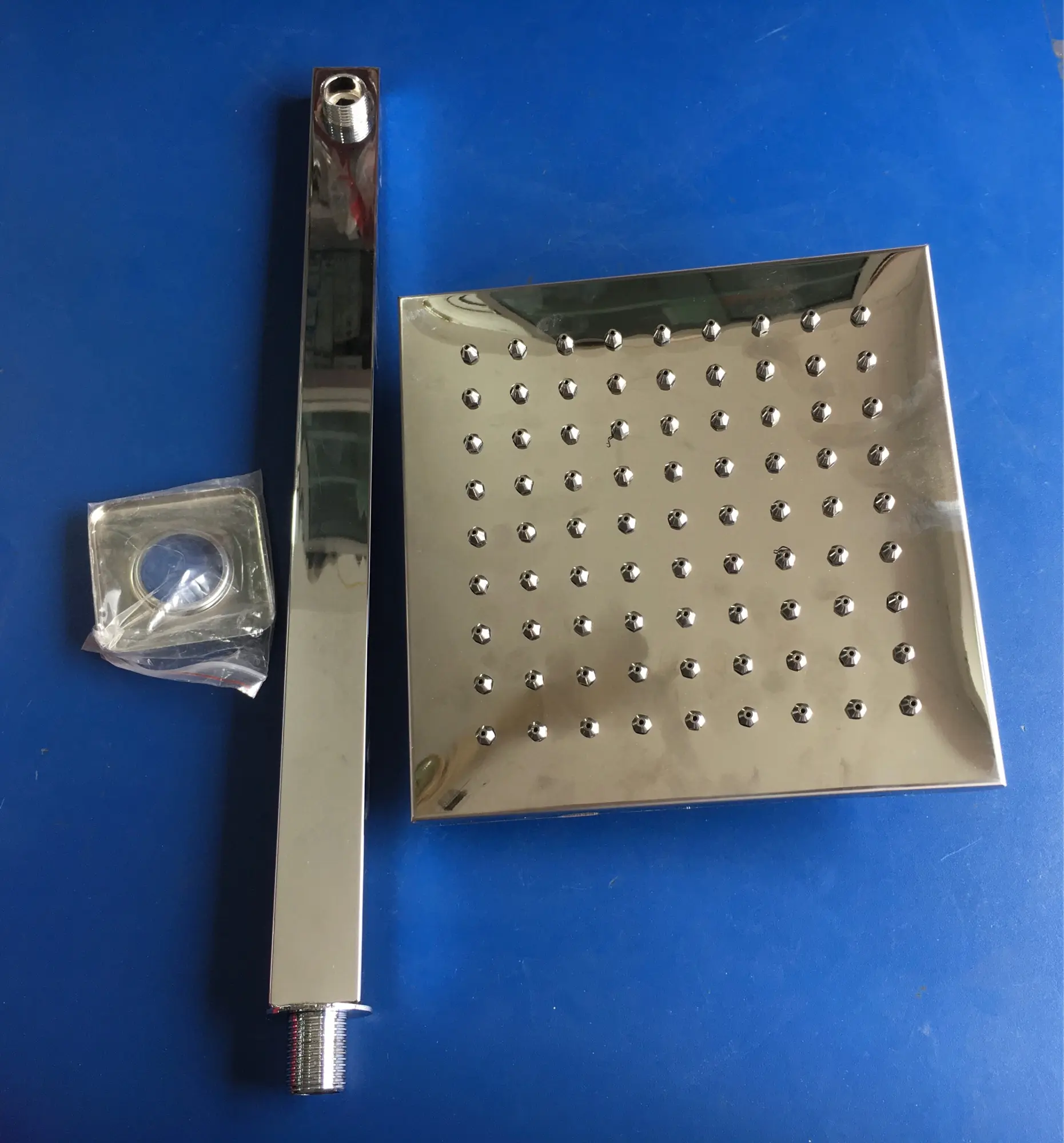 Picture of 8” shower head and 20” arm full stainless steel rainfall shower set with anti blocking stainless steel nozzle (Silver)