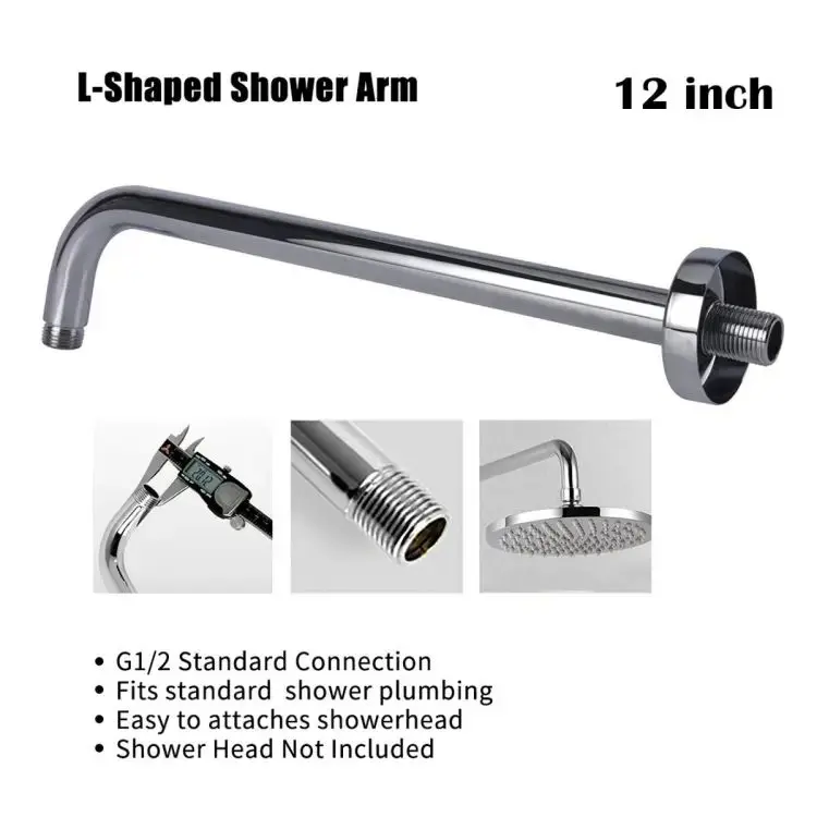 Picture of (14)" wall ceiling round shower arm stainless steel chromed bathroom shower accessories top shower head fixed pipe shower holder (Silver)