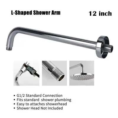 Picture of (14)" wall ceiling round shower arm stainless steel chromed bathroom shower accessories top shower head fixed pipe shower holder (Silver)