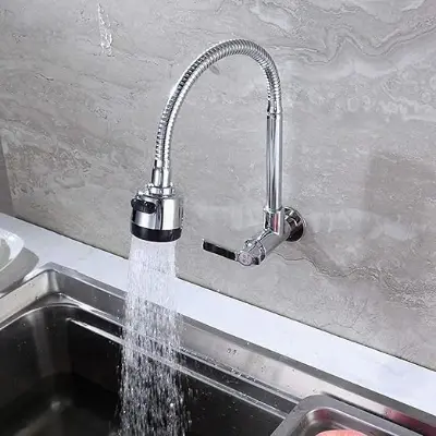 Picture of Faucets,Bathroom Faucet,Into The Wall Water-Tap Can Spin Mop Pool Single Cold Taps Kitchen Hang on The Wall Sink Faucets Basin Faucet, Sink Faucet,Copper Wall-Mounted Bathroom Faucet/Sier (Silver)