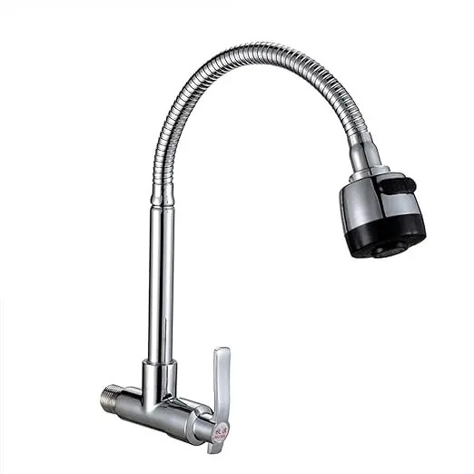 Picture of Faucets,Bathroom Faucet,Into The Wall Water-Tap Can Spin Mop Pool Single Cold Taps Kitchen Hang on The Wall Sink Faucets Basin Faucet, Sink Faucet,Copper Wall-Mounted Bathroom Faucet/Sier (Silver)