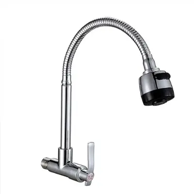 Picture of Faucets,Bathroom Faucet,Into The Wall Water-Tap Can Spin Mop Pool Single Cold Taps Kitchen Hang on The Wall Sink Faucets Basin Faucet, Sink Faucet,Copper Wall-Mounted Bathroom Faucet/Sier (Silver)