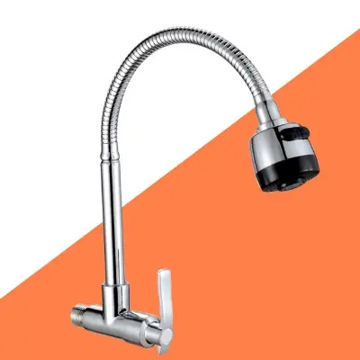 Picture of Faucets,Bathroom Faucet,Into The Wall Water-Tap Can Spin Mop Pool Single Cold Taps Kitchen Hang on The Wall Sink Faucets Basin Faucet, Sink Faucet,Copper Wall-Mounted Bathroom Faucet/Sier (Silver)