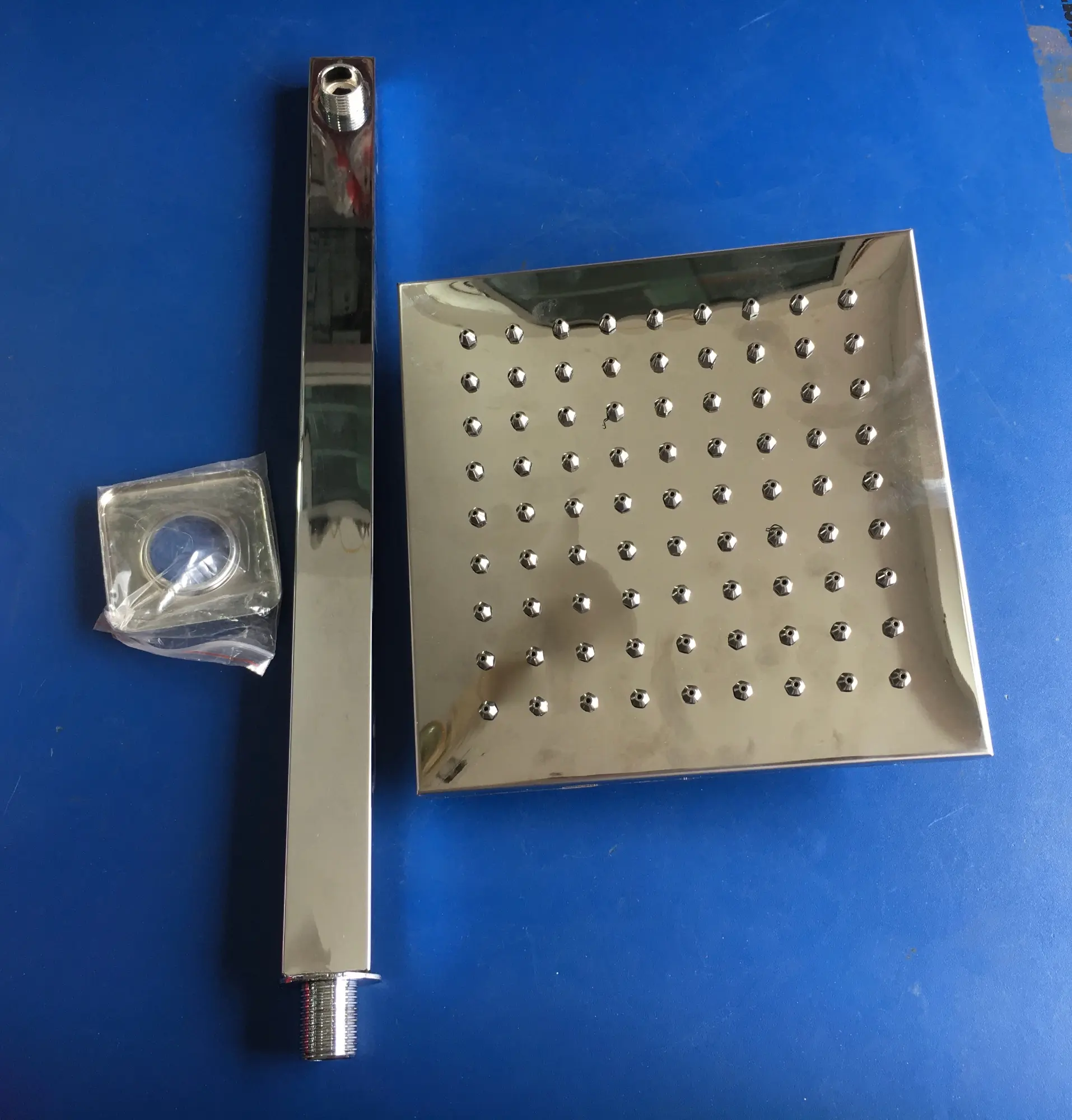 Picture of 8” shower head and 20” arm full stainless steel rainfall shower set with anti blocking stainless steel nozzle (Silver)