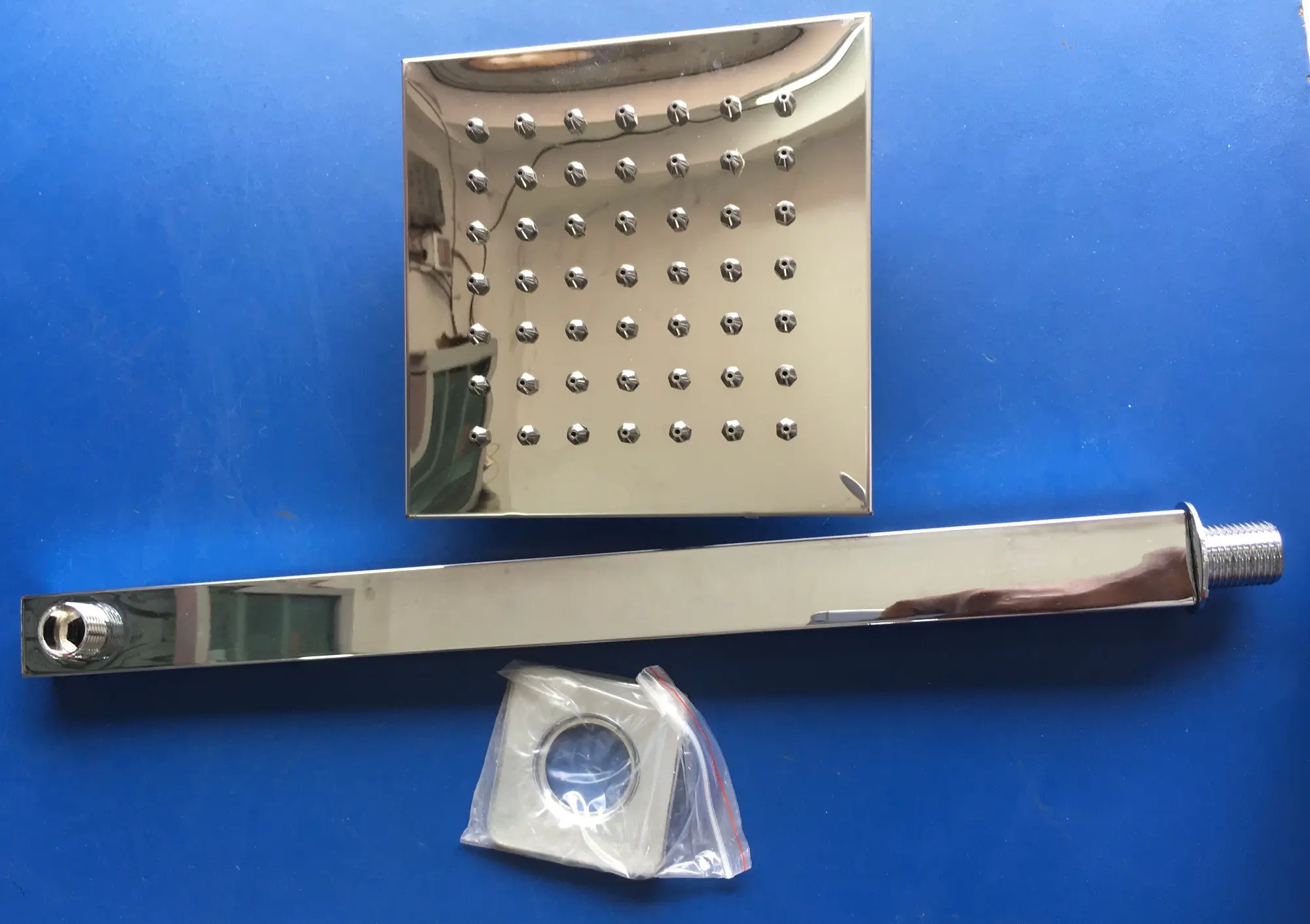 Picture of 8” shower head and 20” arm full stainless steel rainfall shower set with anti blocking stainless steel nozzle (Silver)