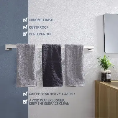 Picture of Single Towel Bar, Bathroom Kitchen Towel Holder, Wall Mounted SUS304 Stainless Steel Towel Rack, Polished Chrome (Silver)