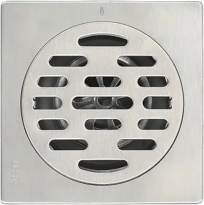 Picture of Square Floor Drain, 304 Stainless Steel Brushed Bathroom Floor Drain, 5inch Shower Floor Drain with Removable Cover and Hair Strainer, for Kitchen, Washroom, Bathroom Show (Silver)