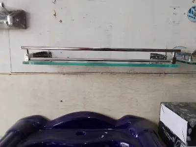 Picture of Glass Bathroom Shelf, Glass Shower Shelves for Bathroom Rectangular Tempered Glass Floating Shelves for Wall with  Stainless Steel Rail and STainless steel  Bracket18 inch shelf, 21 inch shelf