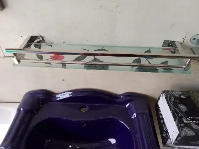 Picture of Glass Bathroom Shelf, Glass Shower Shelves for Bathroom Rectangular Tempered Glass Floating Shelves for Wall with  Stainless Steel Rail and STainless steel  Bracket18 inch shelf, 21 inch shelf