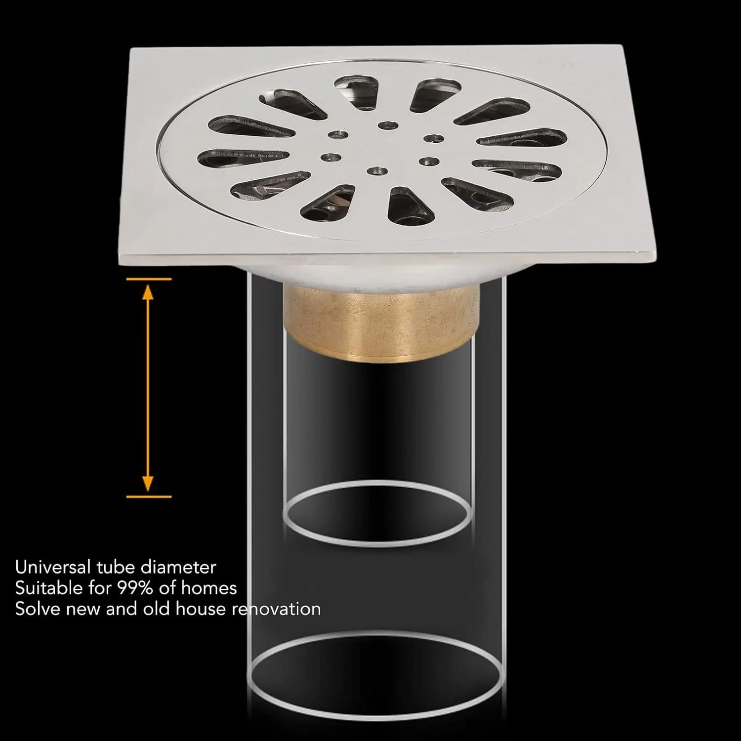 Picture of MADE IN CHINA Floor Drain, Electroplating Copper Stainless Steel Fast Drainage, Shower Floor Drain, Hair Strainer Floor Drain for Home Bathroom Kitchen Garage Garden Balcony Washing Machine (Silver)