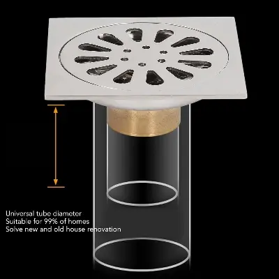 Picture of MADE IN CHINA Floor Drain, Electroplating Copper Stainless Steel Fast Drainage, Shower Floor Drain, Hair Strainer Floor Drain for Home Bathroom Kitchen Garage Garden Balcony Washing Machine (Silver)