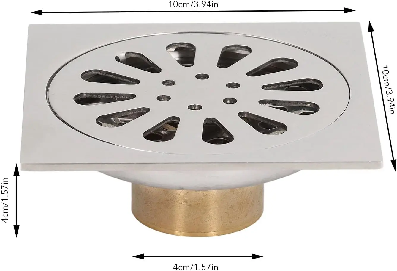 Picture of MADE IN CHINA Floor Drain, Electroplating Copper Stainless Steel Fast Drainage, Shower Floor Drain, Hair Strainer Floor Drain for Home Bathroom Kitchen Garage Garden Balcony Washing Machine (Silver)