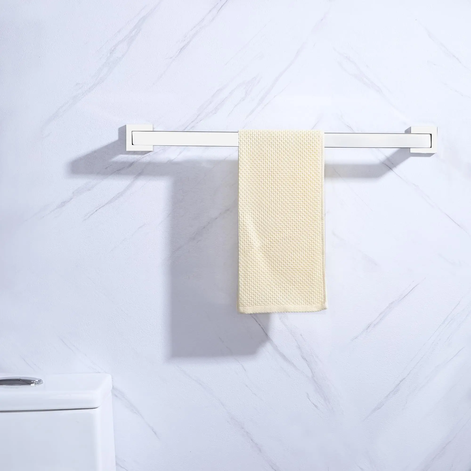 Picture of 24-Inch Single Towel Bar, Bathroom Kitchen Towel Holder, Wall Mounted SUS304 Stainless Steel Towel Rack Square Shape (Silver)