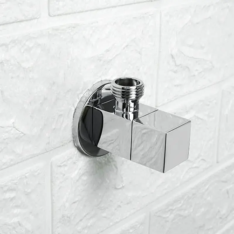 Picture of High Quailty Square Brass Angle Valve Shut Off Water Stop Valve for Faucet and Toile Wall Mounted G1/2 Inlet and Outlet Chrome Plated Lasting (Silver)