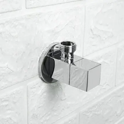 Picture of High Quailty Square Brass Angle Valve Shut Off Water Stop Valve for Faucet and Toile Wall Mounted G1/2 Inlet and Outlet Chrome Plated Lasting (Silver)