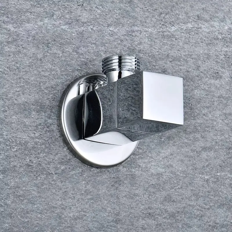 Picture of High Quailty Square Brass Angle Valve Shut Off Water Stop Valve for Faucet and Toile Wall Mounted G1/2 Inlet and Outlet Chrome Plated Lasting (Silver)