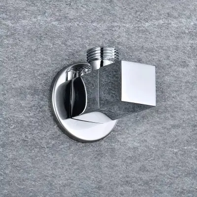 Picture of High Quailty Square Brass Angle Valve Shut Off Water Stop Valve for Faucet and Toile Wall Mounted G1/2 Inlet and Outlet Chrome Plated Lasting (Silver)
