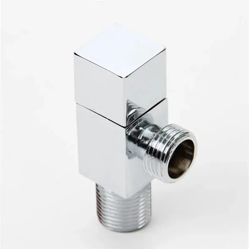 Picture of High Quailty Square Brass Angle Valve Shut Off Water Stop Valve for Faucet and Toile Wall Mounted G1/2 Inlet and Outlet Chrome Plated Lasting (Silver)