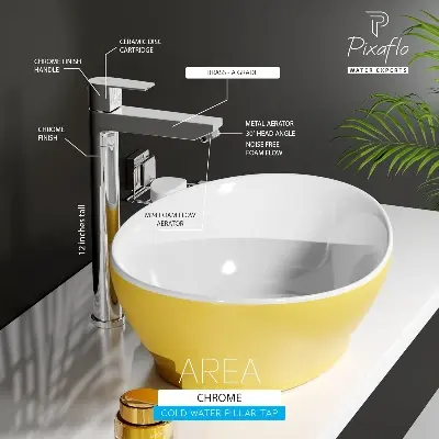 Picture of Tall Body Pillar Cock 12 inch Tap for Wash Basin Counter Top/Table Top Faucet | Foam Flow | Chrome Finish (Silver)