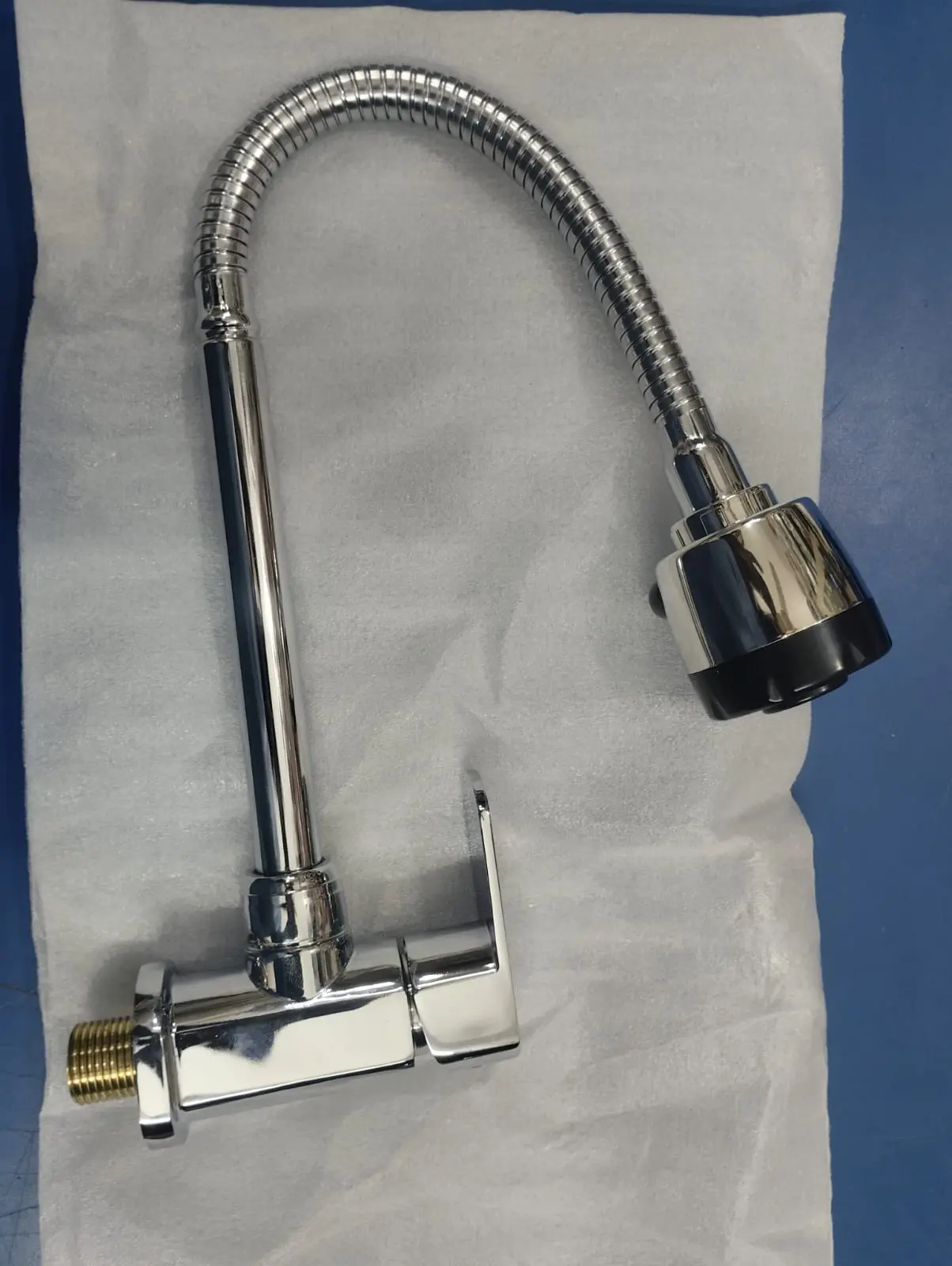 Picture of Kitchen Spout Flexible Sink Cock with Spout Rain Spray and Flange /Kitchen Sink Tap  Dual Flow Chrome Wall Mount (Silver)