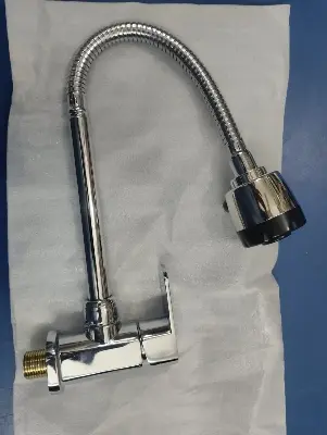 Picture of Kitchen Spout Flexible Sink Cock with Spout Rain Spray and Flange /Kitchen Sink Tap  Dual Flow Chrome Wall Mount (Silver)