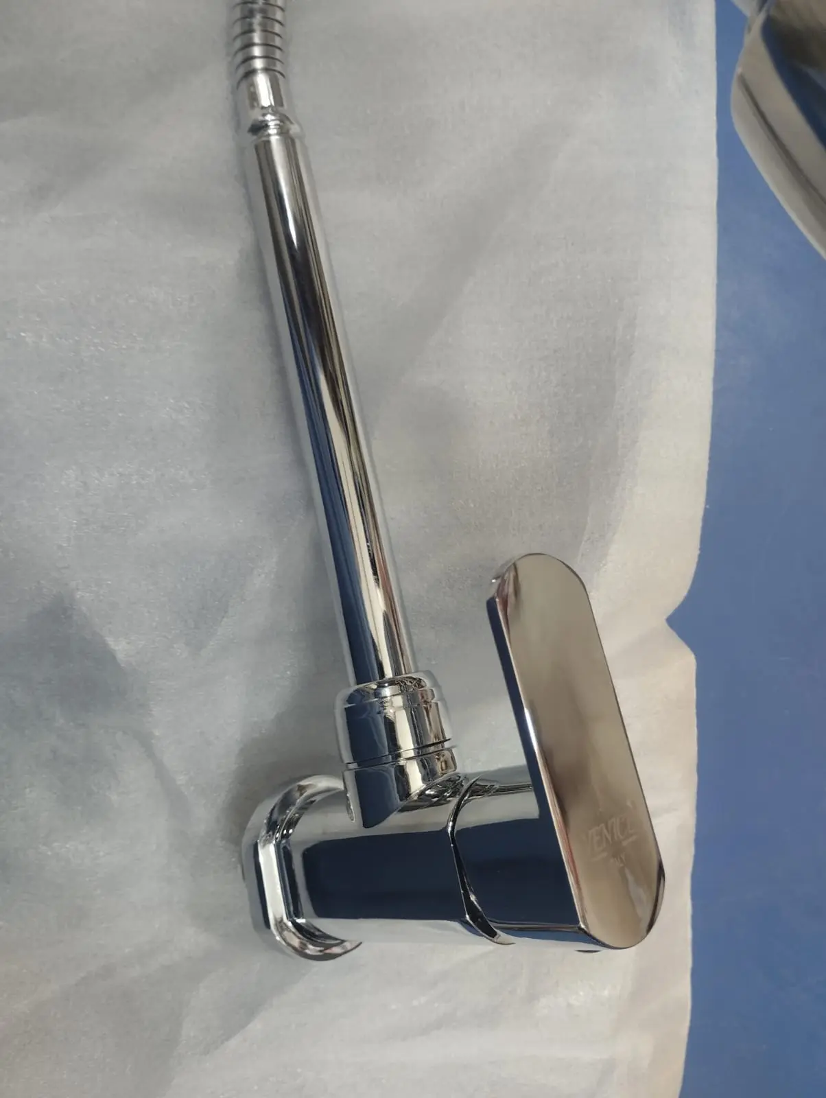 Picture of Kitchen Spout Flexible Sink Cock with Spout Rain Spray and Flange /Kitchen Sink Tap  Dual Flow Chrome Wall Mount (Silver)