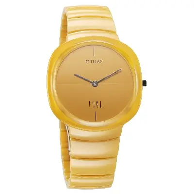 Picture of Titan 1841Qc08 Squircle Camo Quartz Analog Yellow Dial Ceramic Strap Watch