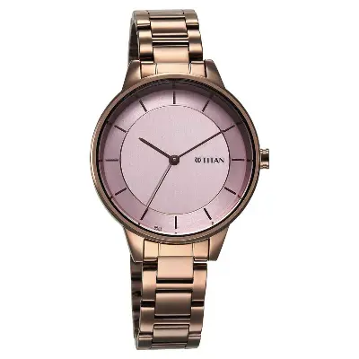 Picture of Titan Razzle Dazzle Quartz Analog Pink Dial Brown Stainless Steel Strap Watch For Women