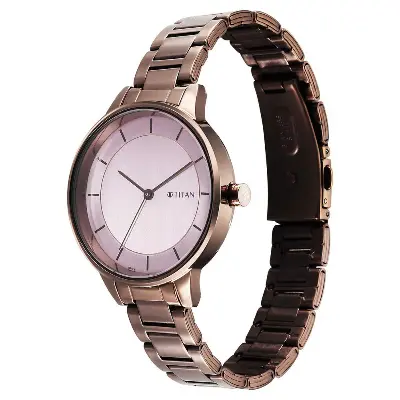 Picture of Titan Razzle Dazzle Quartz Analog Pink Dial Brown Stainless Steel Strap Watch For Women