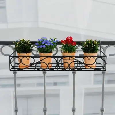 Picture of Metal Grill Rack Hanging Planter Pot 36x8x4 inches -1 Pc(Black)