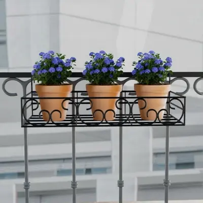 Picture of Metal Grill Rack Hanging Planter Pot 24×8×4 inches-1 Pcs. (Black)