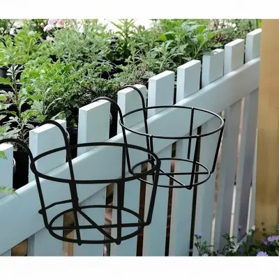 Picture of Black Metal Hanging Railing Planters Flower Pot Holder. (Black)