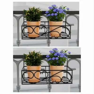 Picture of Metal Grill Rack Hanging Planter Pot 15x8x4 inches -2 Pcs. (Black)