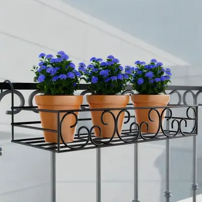Picture of Metal Grill Rack Hanging Planter Pot 24x8x4 inches -1 Pcs. (Black)