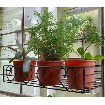 Picture of Metal Grill Rack Hanging Planter Pot 24x8x4 inches -1 Pcs. (Black)