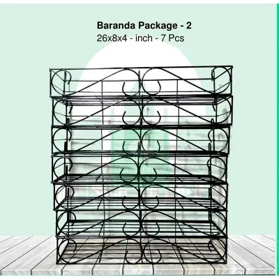Picture of Metal Grill Rack Hanging Planter Pot 24x8x4 inches -5Pcs. (Black)