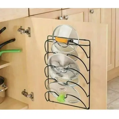 Picture of Metal Pot Lid Holder for Organizing Pans, Dishes, and Bakeware with Stable U-Shaped Design (Black)