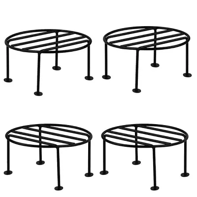 Picture of Plant Round Stand Galvanised Metal Flower Pot Holder Gamla Support Corner Rack Outdoor Display Shelf for Home Garden Balcony Decoration - (Pack of 4, Black)