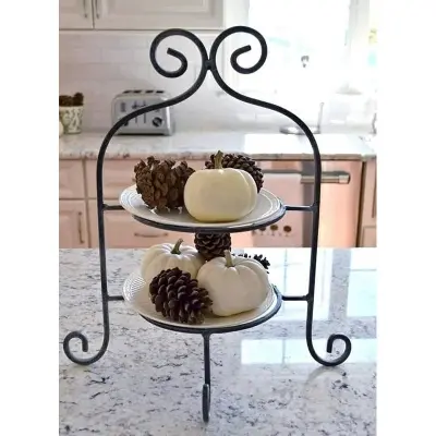 Picture of Metal Plate Display Rack | 2-Tier Decorative Stand for Kitchen & Dining Table (Black)