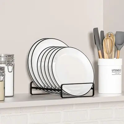 Picture of 2 Piece Plate Holders Organizers 8 Slots Upright Cabinet Dish Drying Racks Metal Plate Dish Organizers Racks Stands for Countertop and Cupboard  (Black)