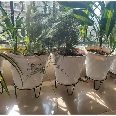 Picture of Round Plant Stand for Flower Pots at HomeOutdoor / Indoor Plants Gamla Stand  For Living room , Balcony and Garden Decor  Rust Free Metal(3 piece) (Black)