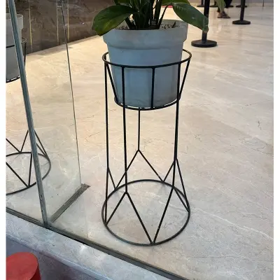 Picture of Modern Decorative Standing Flower Succulent Pot Holder, Plant Stand- Set With Tall Metal Stand, Indoor Outdoor Terrace Patio Home Decor (Black)