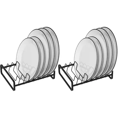 Picture of 2 Piece Plate Holders Organizers 8 Slots Upright Cabinet Dish Drying Racks Metal Plate Dish Organizers Racks Stands for Countertop and Cupboard  (Black)