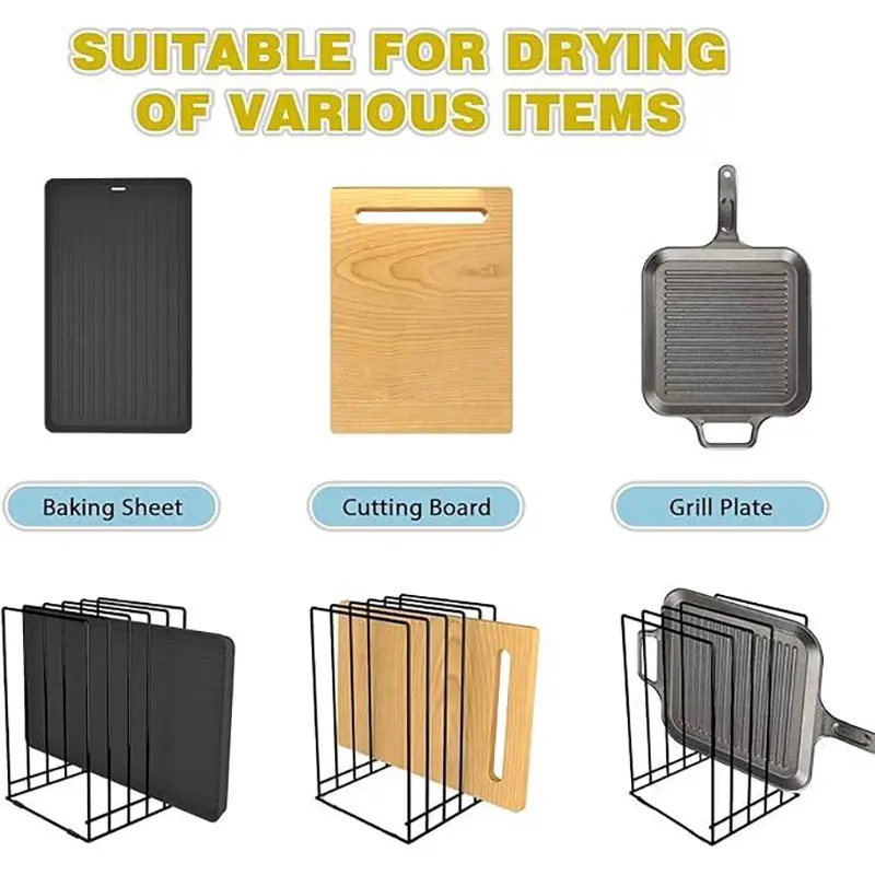 Picture of Cutting Board Organizer, Kitchen Cabinet Organizer for Baking Tray/Chopping Board, Stainless Steel Cookware Holder with 5 Slots, Cutting Board Storage Rack Cookie Sheet Baking Pan Organizer-1pc (Black)