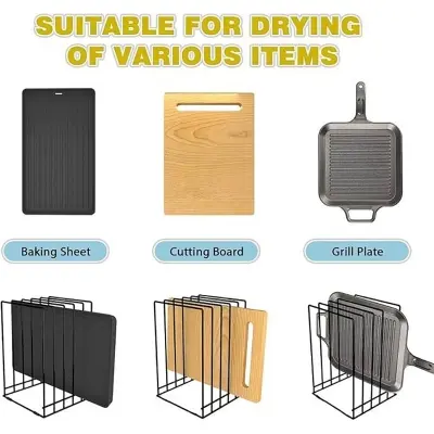 Picture of Cutting Board Organizer, Kitchen Cabinet Organizer for Baking Tray/Chopping Board, Stainless Steel Cookware Holder with 5 Slots, Cutting Board Storage Rack Cookie Sheet Baking Pan Organizer-1pc (Black)