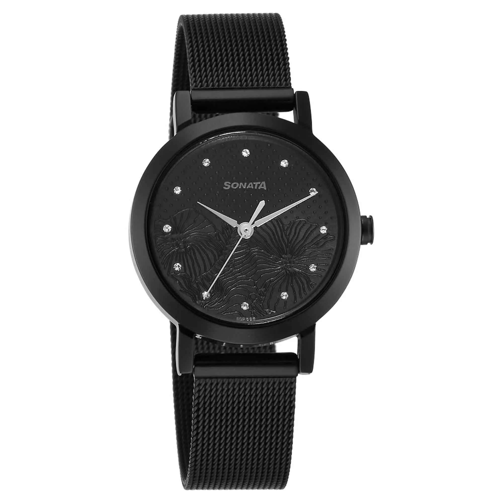 Picture of Sonata Black Round Dial Black Strap Watch For Ladies