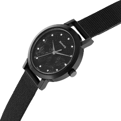 Picture of Sonata Black Round Dial Black Strap Watch For Ladies